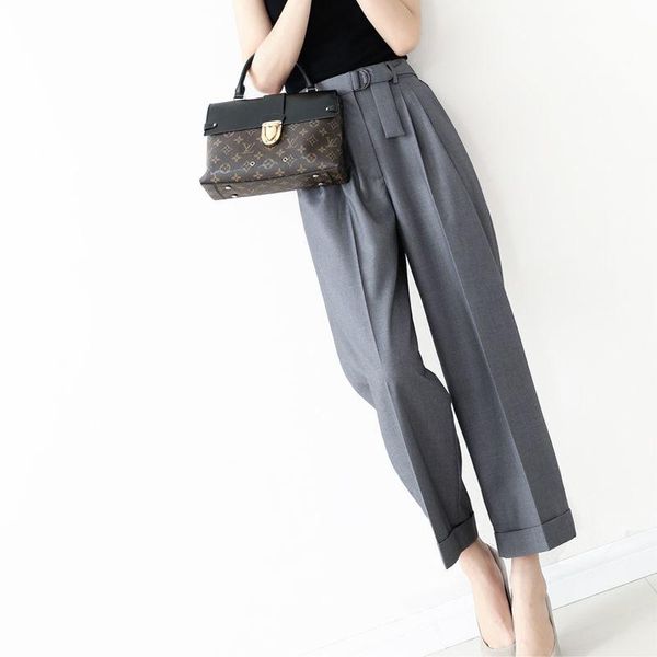 

women's pants & capris temperament leisure suit loose wide-leg spring/summer gray cropped trousers professional, Black;white
