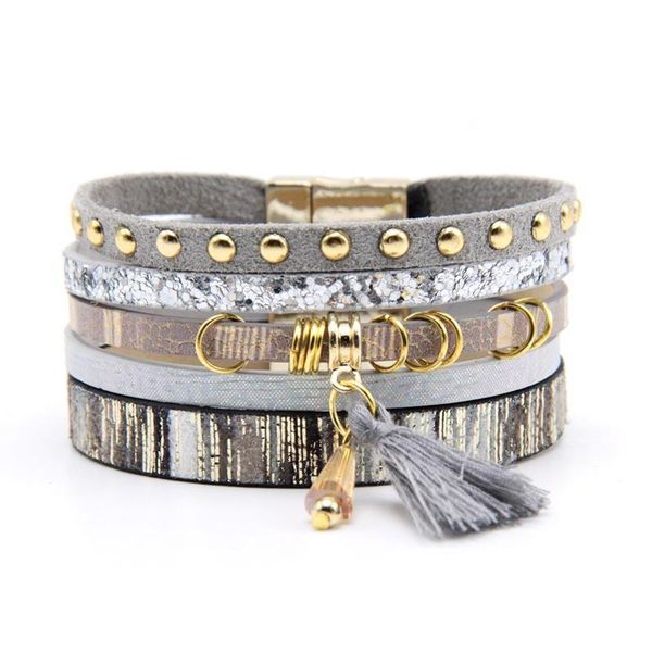 

charm bracelets european and american exaggerated leather rope hand woven vintage fashion temperament domineering bracelet, Golden;silver