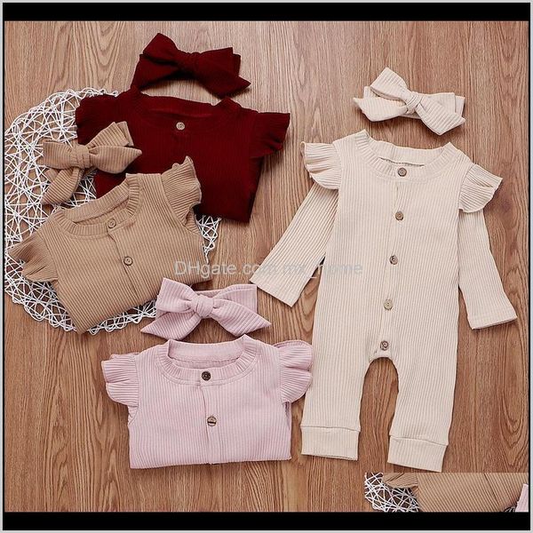

jumpsuitsrompers clothing baby maternity drop delivery 2021 baby solid rompers 4 design cotton long sleeve single button ruffle jumpsuit kid, Blue