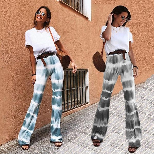 

stretch bell bottom trousers tie dye flared pants women leopard boho ladies printed high waist casual streetwear women's & capris, Black;white
