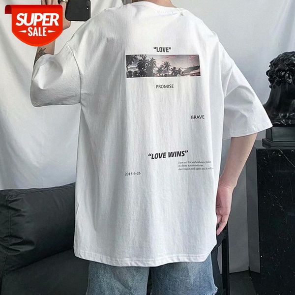 

hong kong style t-shirt men's loose clothes boys short-sleeved ins tide summer five-point sleeve trend brand korean #ms0w, White;black
