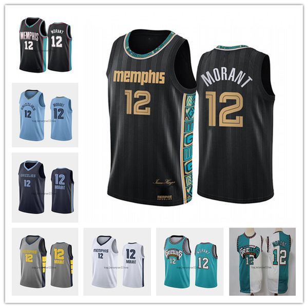 

memphisgrizzliesmen 2020-21 #12 ja morant teal association 25th season classic basketball city jersey, Black;red