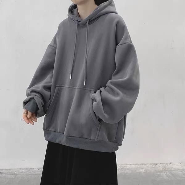 

men's hoodies & sweatshirts fleecy winter 2021 warm comfortable velvet pure color easy pullover couple heavy hard-wearing fastness, Black