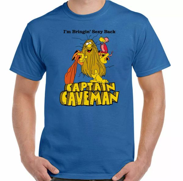 

captain caveman t-shirt mens retro animated 80's tv show top, White;black