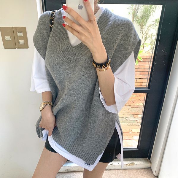 

women's sweaters korean female body sweater vest retro-tempered comfortable outerwear sleeveless waistcoat with vvvs, White;black