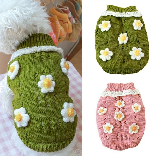 

dog apparel winter sweater cat clothes coat classic flowers blossoming warm knitting