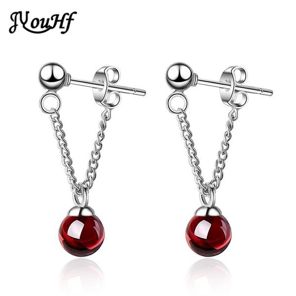

jyouhf elegant crystal ball earrings for women girl fashion strawberry garnet charm with chain earring party jewelry female gift stud, Golden;silver