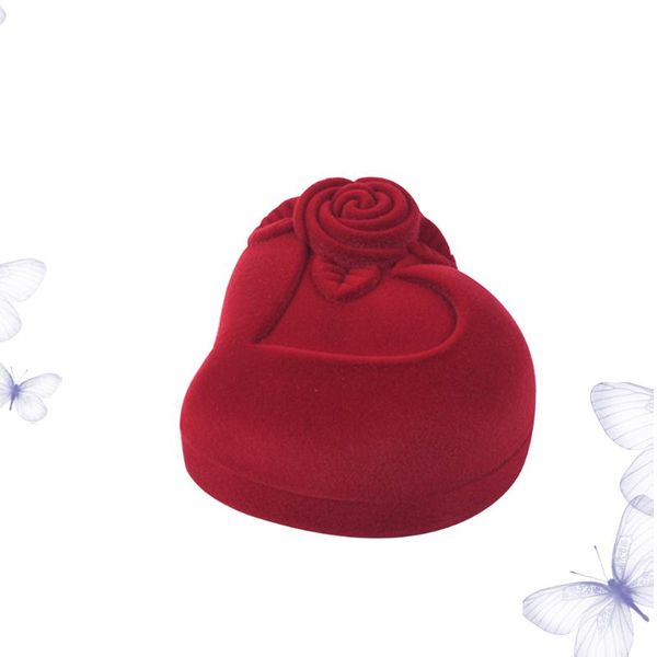 

gift wrap ring jewelry box heart shaped storage case rose pattern love display wedding holder (red)