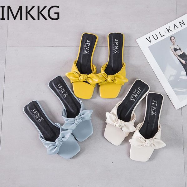 

slippers women sweet butterfly-knot open-toed flats sandals ladies shoes indoor outdoor comfortable leisure beach, Black