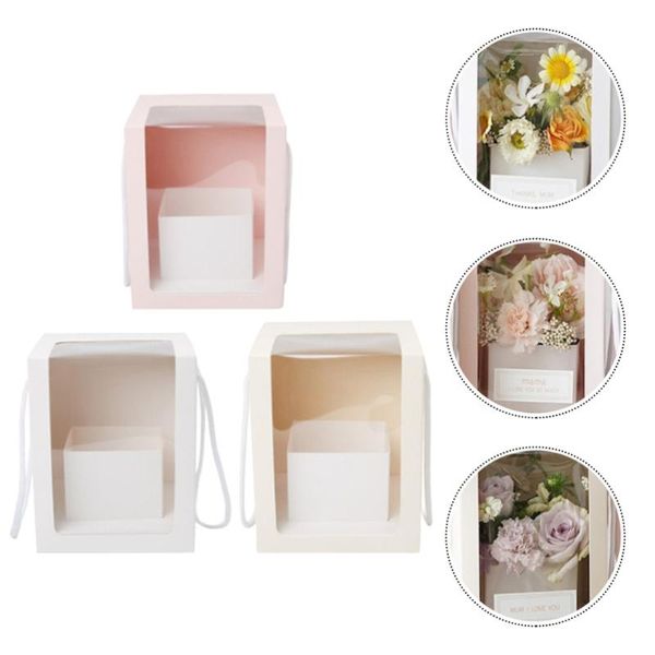 

3pcs square flower transparent storage boxes packing holders gift wrap