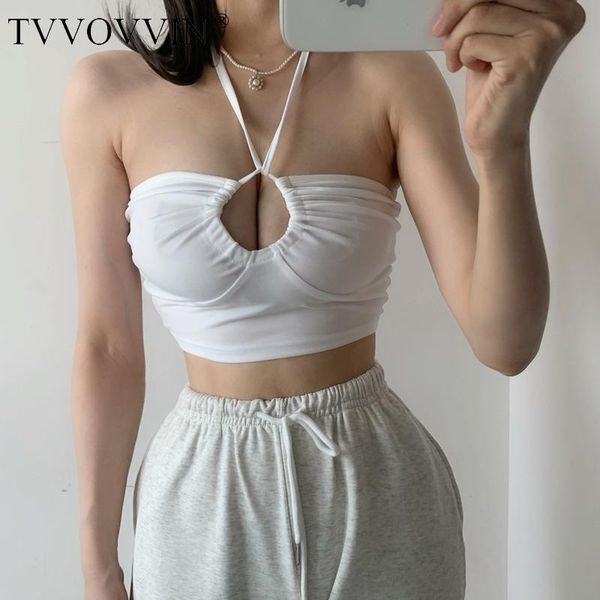 

women's tanks & camis 2021 summer solid color womens simple hanging neck hole girl female white green tank v0z0