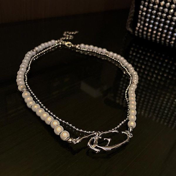 

pendant necklaces personality vintage multi layer pearl for women fashion korean style punk choker irregular gothic shiny clavicle chain, Silver