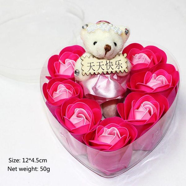 

decorative flowers & wreaths 7pcs scented rose flower petal bouquet gift box with bear bath body soap wedding party favor