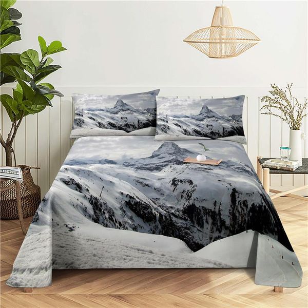 

beautiful snow scene 0.9/1.2/1.5/1.8/2.0m digital printing polyester bed flat sheet with case print bedding set sheets & sets