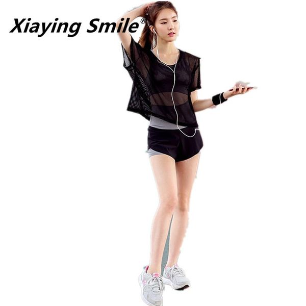 

yoga outfits xiaying smile women breathable show thin sport running set summer quick dry gym fitness workout sportswear pants, White;red