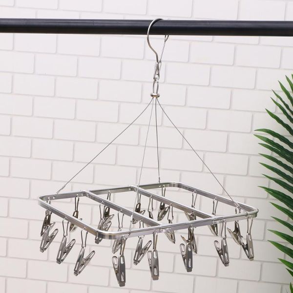 

hangers & racks aluminium alloy clothes double lines square laundry hanger wind-proof drying with clips 26 (thicken