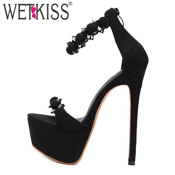 

flock thin high heels sandals women open toe footwear studded party platform shoes female rivet woman summer 2021, Black