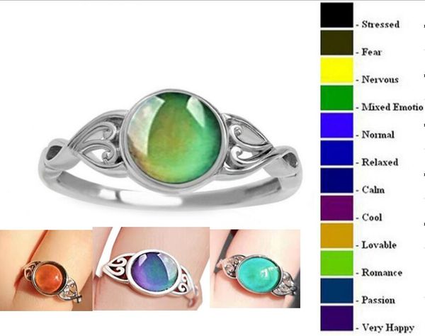 

mood ring changing color vintage flower circular bride engagement rings eu size 7 to 13, Silver