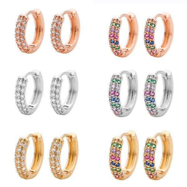 

hoop & huggie trendy colorful crystal small earrings shiny cz geometric circle for women charm wedding jewelry gifts, Golden;silver