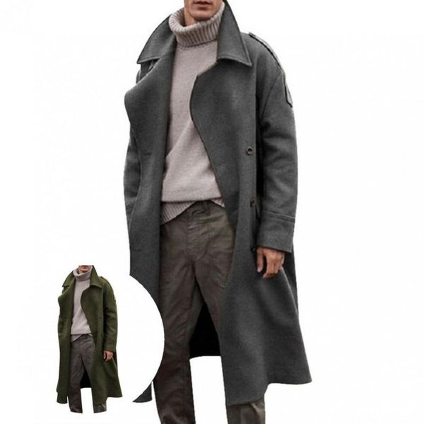 

men's trench coats men long double breasted solid color sleeves quick-drying comfy winter jacket coat for dating, Tan;black