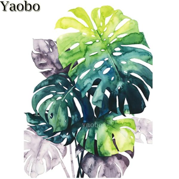 

diamond painting 5d diy embroidery color tropical green leaves plant full square round drill stitch cross kit mosaic