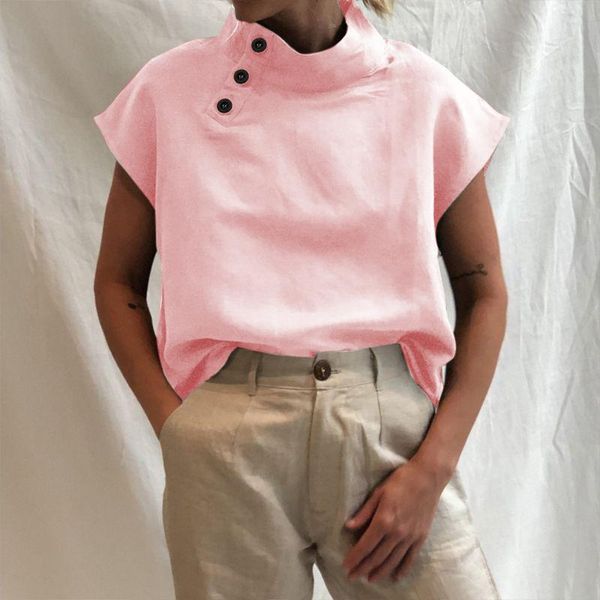 

women's blouses & shirts 2021 summer fashion button t-shirt women short sleeve solid tee shirt ladies pullover tshirt streetwear lady, White