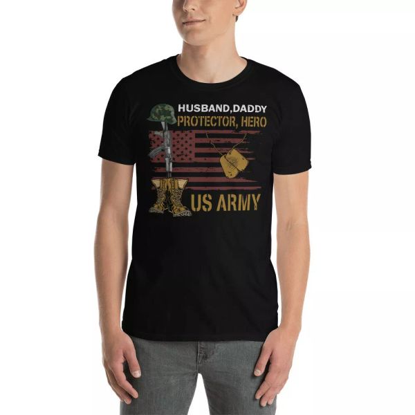 

husband daddy protector hero us army american flag us soldier boots rifle shirt, White;black