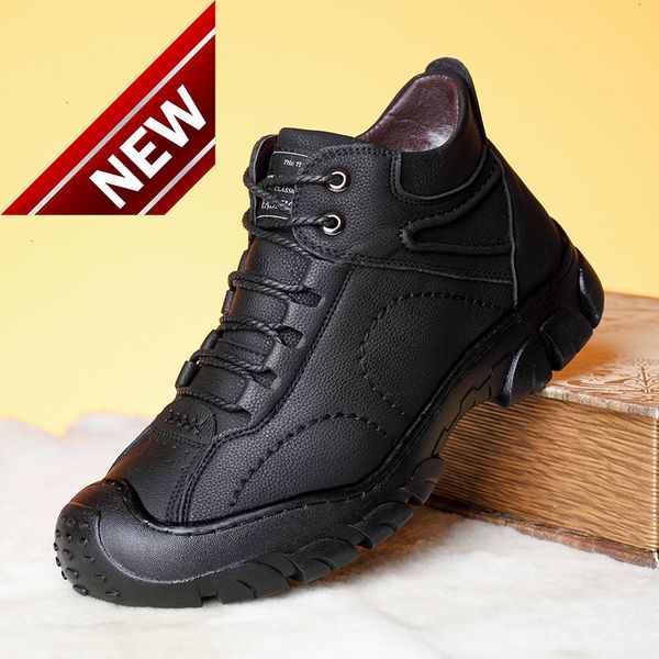

cotton winter plush warm men's outdoor thickened wool high shoes fur integrated anti-skid snow boots, Black
