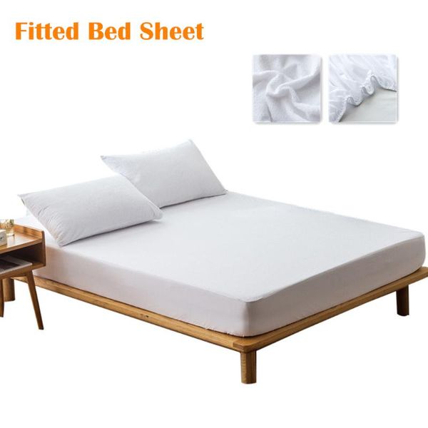 

sheets & sets pure color terry towelling fitted bed sheet watertight protective cover twin/full/queen/king cotton soft