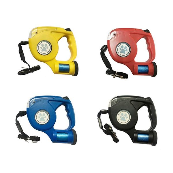 

4.5m pet dog leash durable rope led automatic retractable lead leashes extendable with garbage bag supplies collars &