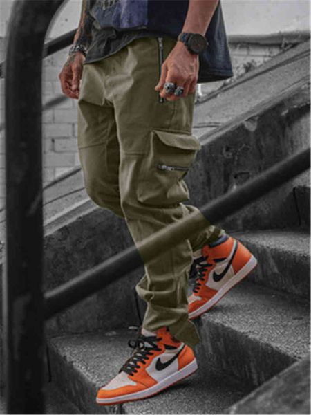 

men's pants mens outdoor cargo sweatpants fashion occident trend running fitness sports skinny pencil spring male pockets casual slim t, Black