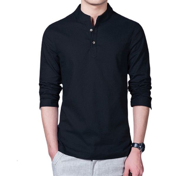 

men's t-shirts clothing mens linen tshirt men fashion stand collar long sleeved slim fit base shirt casual homme plus size w4, White;black