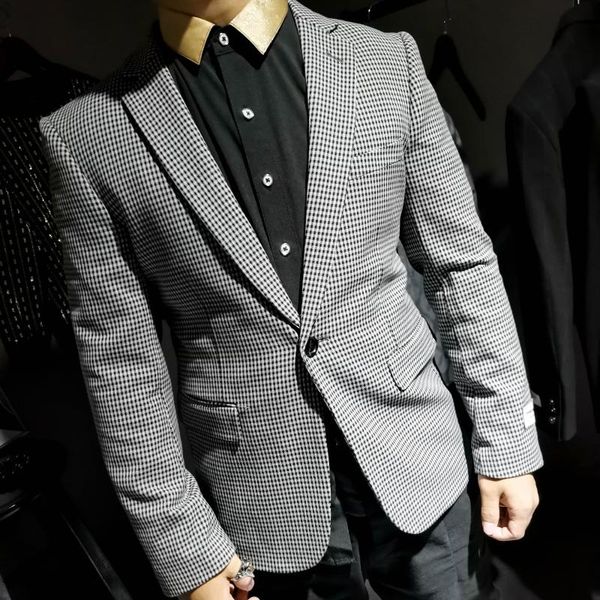 

men's suits & blazers plaid mens blazer grey pattern masculino unique party homme men sport coat terno slim fit check, White;black