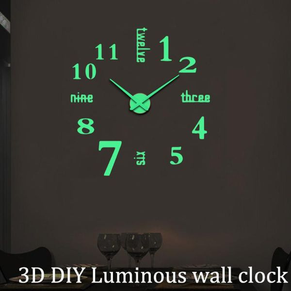 

wall clocks practical battery powered home decor round modern office luminous clock hallway 3d frameless silent ticking living room