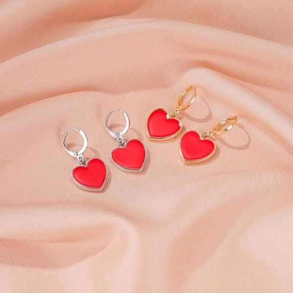 

dangle & chandelier red little love heart shape earrings simple temperament ear jewelry, Silver