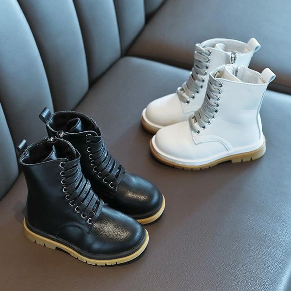 

girls mid-tube boots side zipper high-children' british style retro boys fashion single, Black;grey