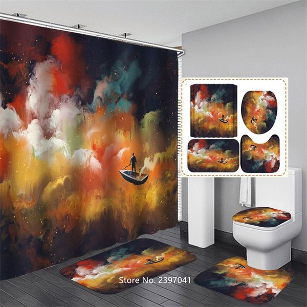 

shower curtains 4-piece modern toilet set cute cartoon animals waterproof bathroom non-slip carpet cover mildew proof
