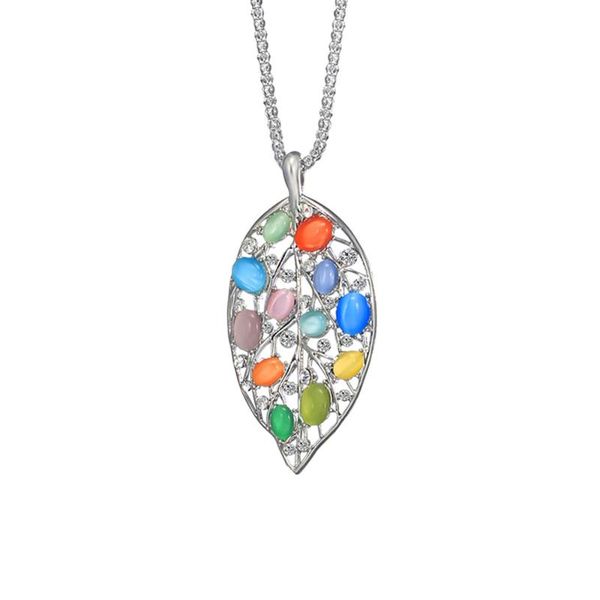 

pendant necklaces charm colorful cat eye leaf necklace for women jewelry snake fashion sweater long chains, Silver