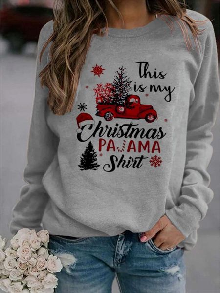 

women's hoodies & sweatshirts 2021 christmas sweatshirt car tree letter print round neck long sleeve, Black