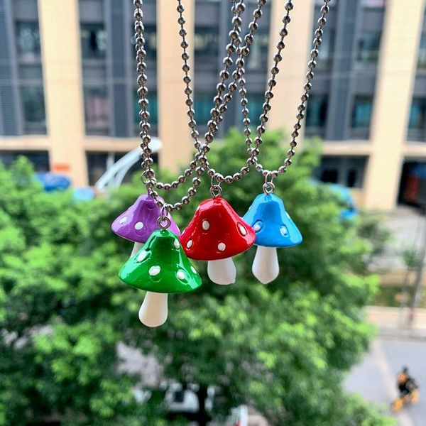 

chains fashion cartoon imitation mushroom pendant necklace for women personality simple cute resin girl daily charm jewelry, Silver