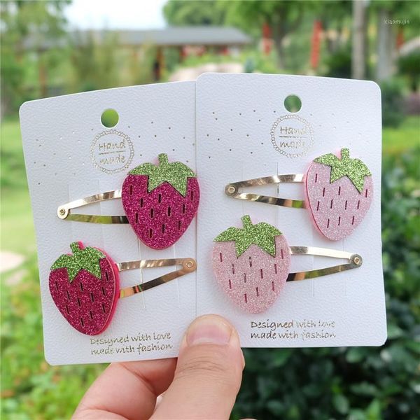 

hair accessories 2pcs/set cute shine strawberry clips for girls kids crown barrettes child golden hairpins fashion headwear, Slivery;white