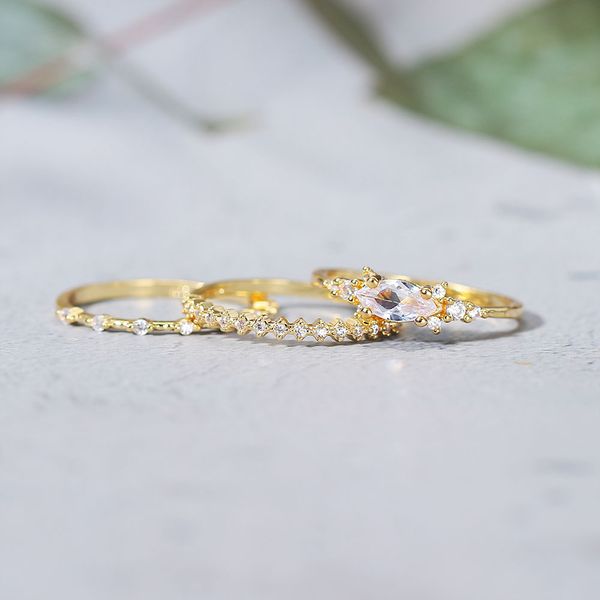 Conjunto pequeno de anel pequeno para mulheres, cor dourada, zircônia cúbica, midi, anéis de dedo, aniversário de casamento, acessórios de joias, presentes 113