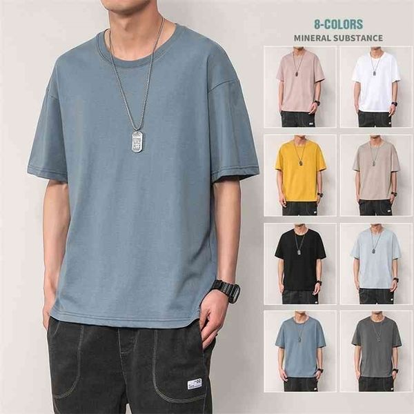 

legible summer o-neck t-shirts men solid streetwear mens loose casual short sleeve tees male t shirts men 210409, White;black