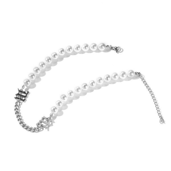 

pearl steel chain stitch hip hop necklace jewelry mens womens beaded retro clavicle chains collar necklaces, Silver