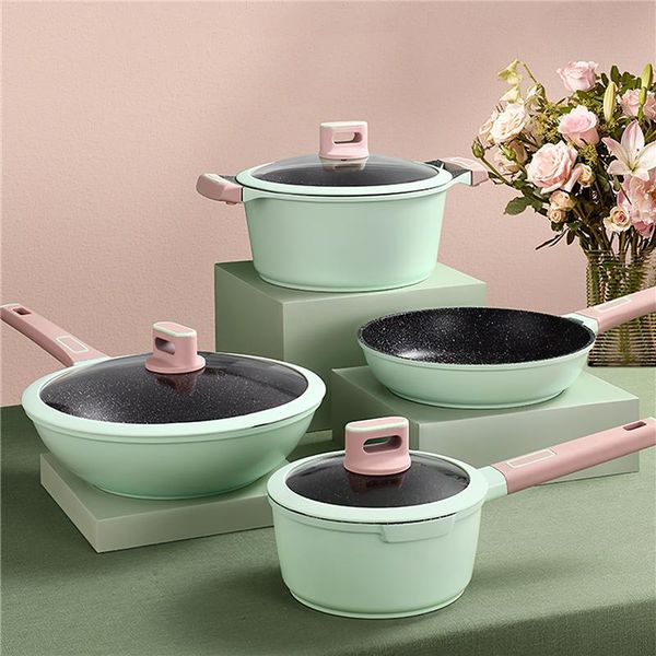 

aluminum kitchen pot nordic green single handle frying pan soup saucepan household supplies cooking utensils pans