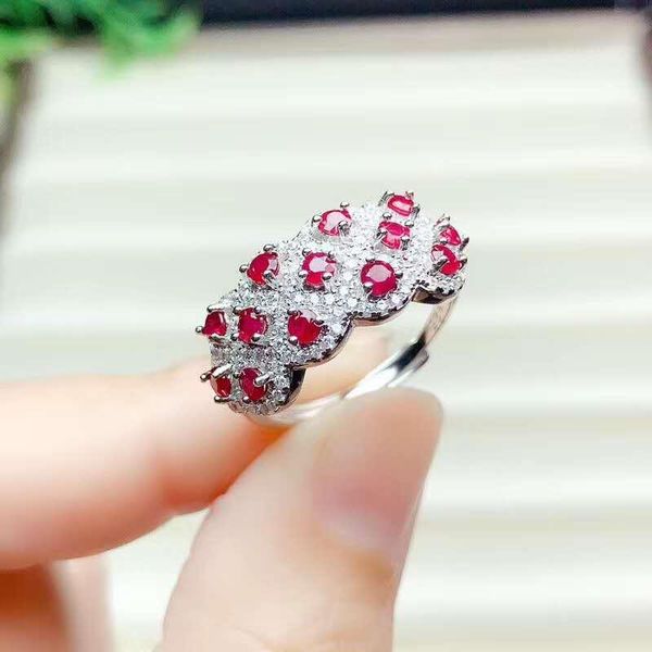 

cluster rings myanmar 925 silve natural ruby gemstone ring fine jewelry 3mm, Golden;silver