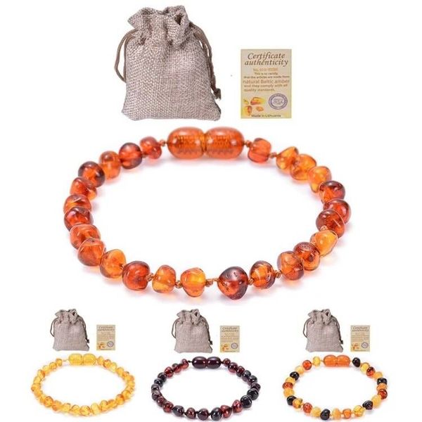 

chidhood baltic raw elegant new 5.9 inches long elastic band beaded natural amber kids bracelet, Black