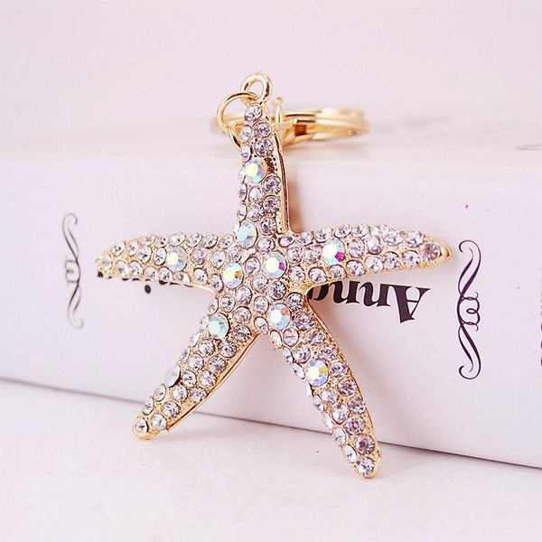 

keychains pretty starfish keychain pendant key chain crystal animal starfishes keyrings, Silver