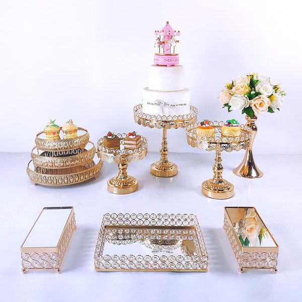 Outros suprimentos festivos de festa 8-10pcs Colo de Cristal Stand Set Metal Espelho Cupcake Decorações Dessert Pedestal Wedding Display Bandeja