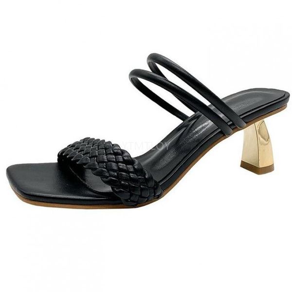 

summer slippers slides female square heel brand sandals women big size 35-43 flip flops zapatillas mujer casa, Black